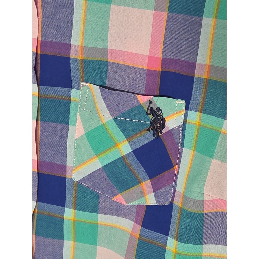 Junior's Large US POLO ASSN Shirt Pastel Plaid 100% Cotton Logo Button Up Summer - Picture 4 of 10